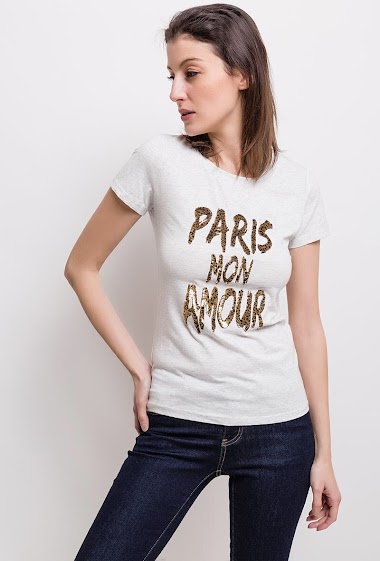 Grossiste ABELLA - T-shirt PARIS MON AMOUR avec sequins