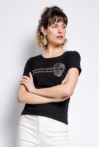 Wholesaler ABELLA - T-shirt with skull and strass