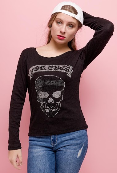 Grossiste ABELLA - T-shirt tête de mort en strass