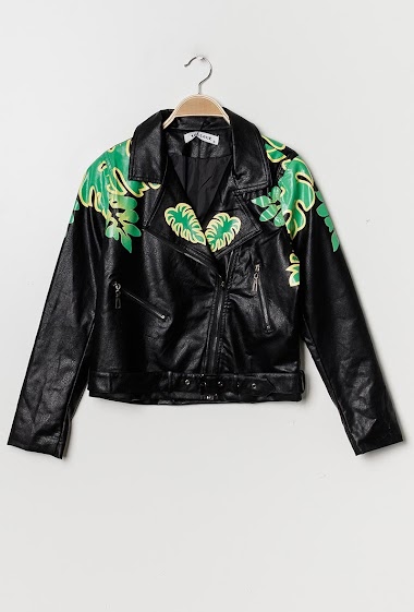 Fake leather jacket with print