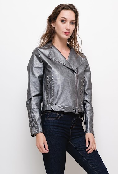 Wholesaler ABELLA - Biker jacket in fake leather with studs