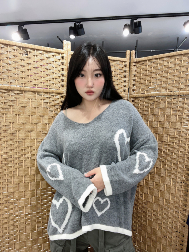 Wholesaler HJA diffusion - plain heart v-neck sweater