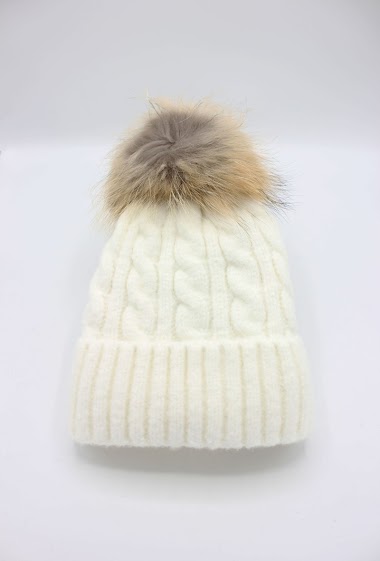 BEANIE with removable real fur Pompom