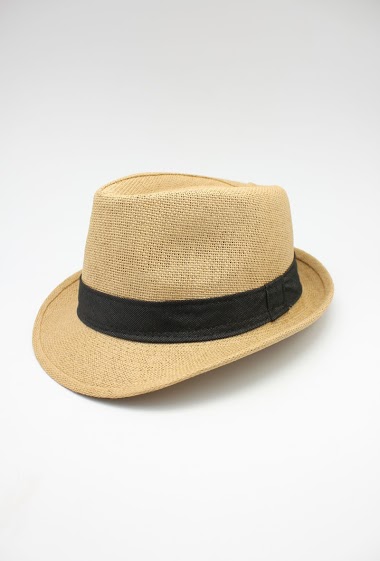 Mayorista Hologramme Paris - Small brimmed beige paper hat with contrasting ribbon