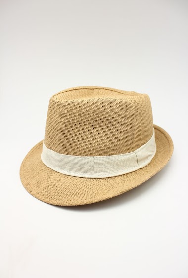 Mayorista Hologramme Paris - Small brimmed beige paper hat with contrasting ribbon