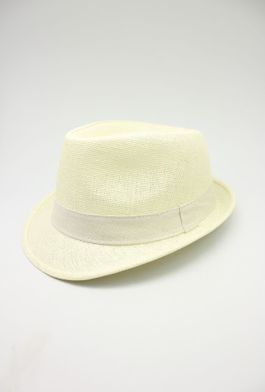 Mayorista Hologramme Paris - Small brimmed white paper hat with contrasting ribbon