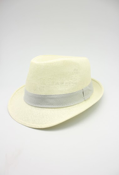 Grossiste Hologramme Paris - Chapeau en papier blanc petit bord avec ruban contrastant