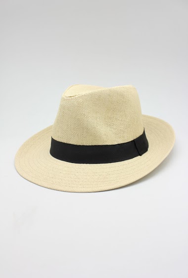 Wholesaler Hologramme Paris - Wide brimmed paper hat with black Gros Grain