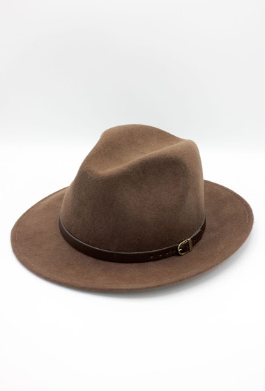 Wholesaler Hologramme Paris - Classic wool Fedora hat with brown contrasting belt
