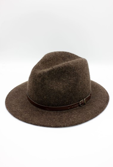 Classic wool Fedora hat with brown contrasting belt