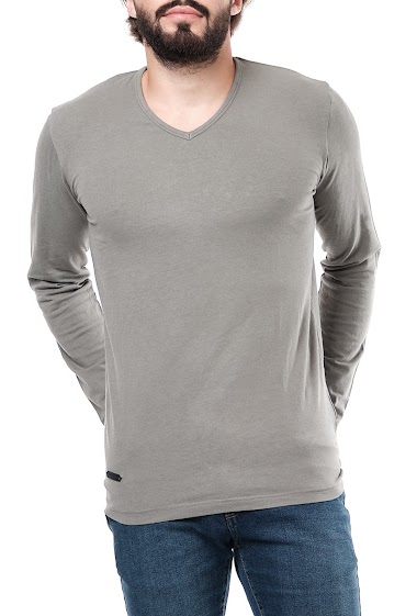 Grossiste Hopenlife - T-shirt manches longues uni V rond homme