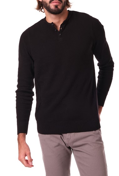 Grossiste Hopenlife - Pull fine maille col boutonné uni homme
