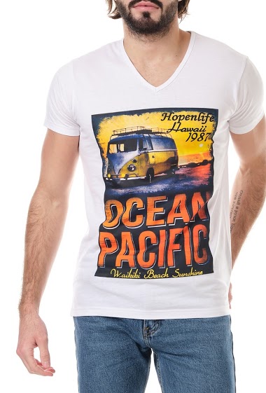 Grossiste Hopenlife - T-shirt manches courtes col V imprimé homme