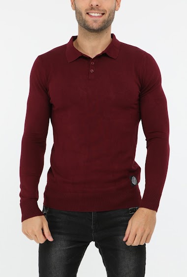 Grossiste Hopenlife - Pull fine maille uni col polo  homme