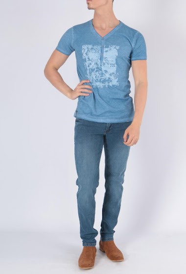 Grossiste Hopenlife - T-shirt col V manches courtes imprimé homme