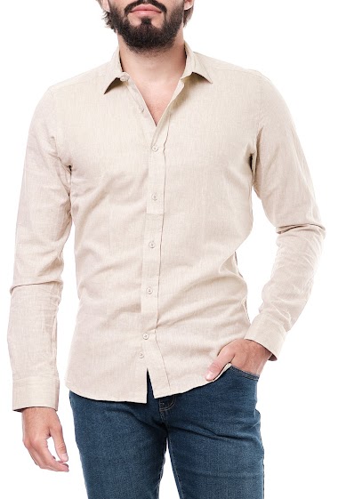 Wholesaler Hopenlife - Men's long-sleeved linen shirt with buttoned collar