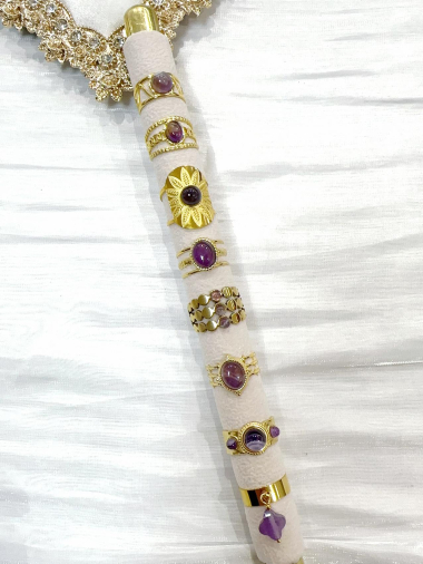 Grossiste H&T Bijoux - Bague en acier inoxydable, avec pierre violette