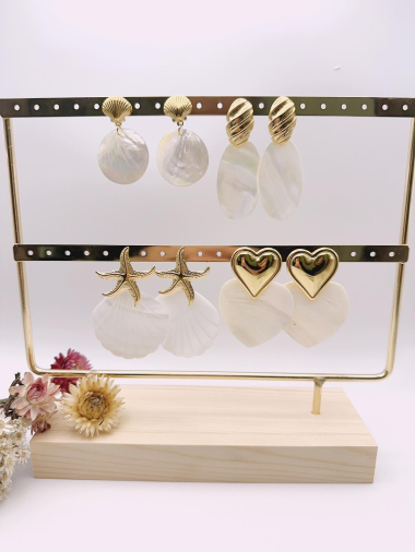 Wholesaler H&T Bijoux - Mother-of-pearl steel earrings