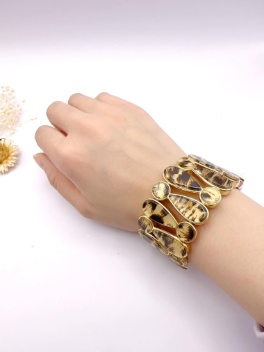 Grossiste H&T Bijoux - Bracelet acrylique léopard.