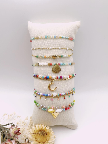 Grossiste H&T Bijoux - Bracelet en acier inoxydable avec pierres, perles et cristaux.