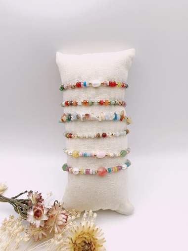 Grossiste H&T Bijoux - Bracelet en acier inoxydable avec pierres, perles et cristaux.