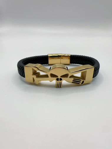 Grossiste H&T Bijoux - Bracelet homme acier-et cuir