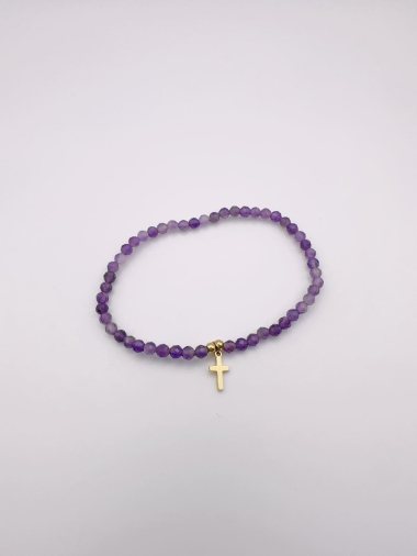 Wholesaler H&T Bijoux - Stone bracelet with steel cross.