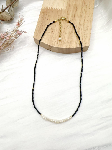Grossiste H&T Bijoux - Collier acier, cristaux et perles