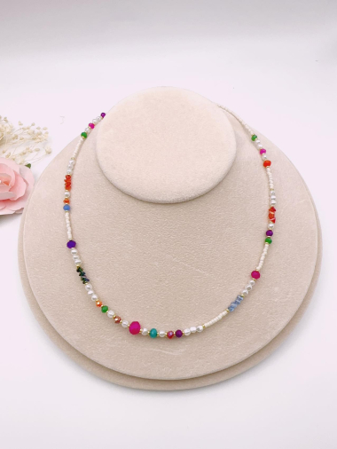 Mayorista H&T Bijoux - Collar de acero inoxidable con cristales y perlas de agua dulce.
