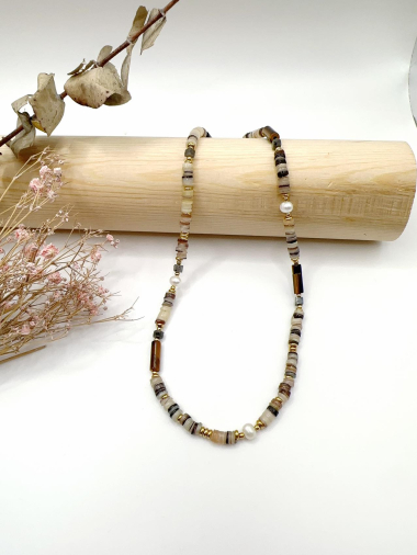 Wholesaler H&T Bijoux - Steel necklace, stones and pearls