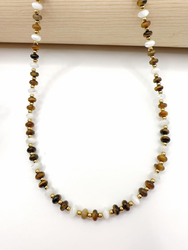 Großhändler H&T Bijoux - Halskette aus Stahl, Steinen und Perlen