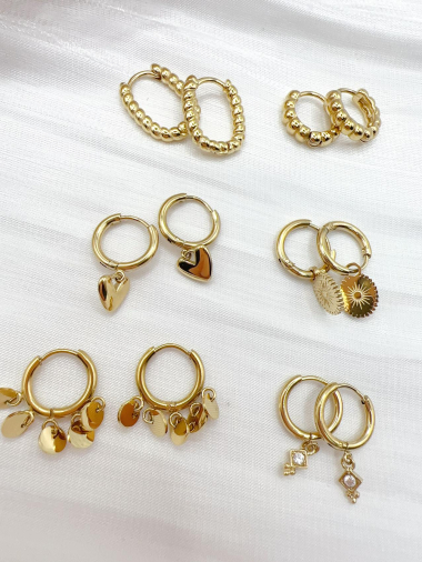 Wholesaler H&T Bijoux - Set of 6 mini steel hoop earrings