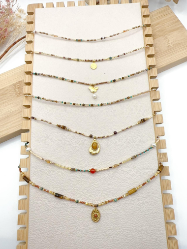 Wholesaler H&T Bijoux - Set of 7 steel stone necklaces