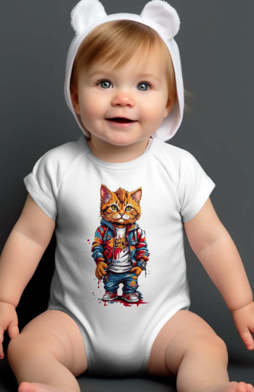 Wholesaler I.A.L.D FRANCE - Baby Boy Bodysuit | Cat Style Paint V2