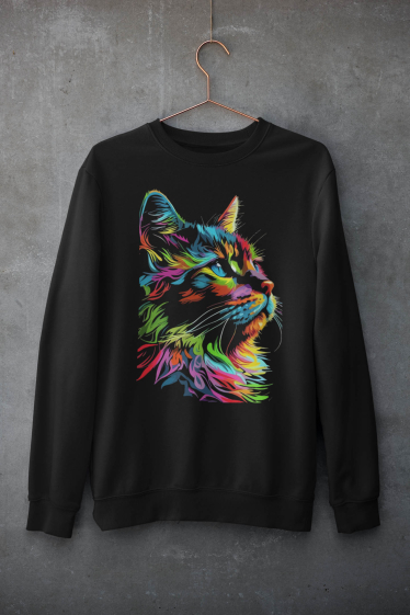 Grossiste I.A.L.D FRANCE - pull col rond Chat multicolor