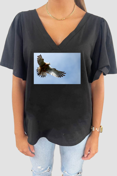 Grossiste I.A.L.D FRANCE - T-shirt femme col V oversize manches fronces | Bird in flight