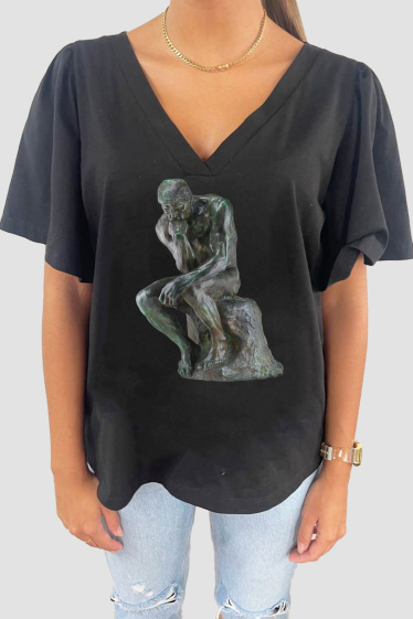 Grossiste I.A.L.D FRANCE - T-shirt femme col V oversize manches fronces | the thinker