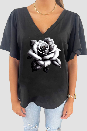 Grossiste I.A.L.D FRANCE - T-shirt femme col V oversize manches fronces | Rose