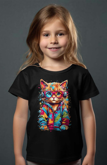 Großhändler I.A.L.D FRANCE - Mädchen-T-Shirt | Süße Katze Multi Paint