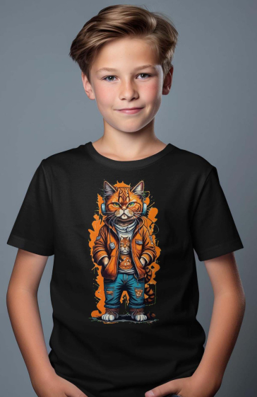 Mayorista I.A.L.D FRANCE - Camiseta niño | gato naranja