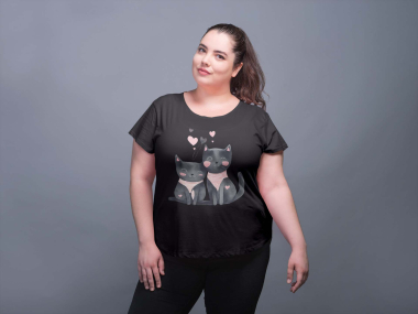 Grossiste I.A.L.D FRANCE - Tee shirt femme grande taille col rond / CHATS LOVE