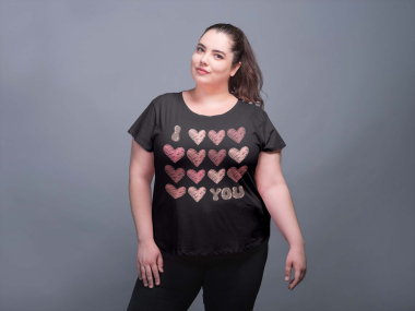 Grossiste I.A.L.D FRANCE - Tee shirt femme grande taille col rond / I COEUR YOU