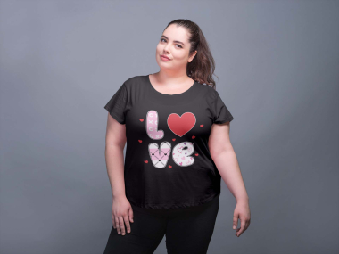 Grossiste I.A.L.D FRANCE - Tee shirt femme grande taille col rond / LOVE 4 LETTRES