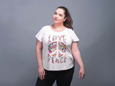 Grossiste I.A.L.D FRANCE - Tee shirt femme grande taille col rond / LOVE PEACE