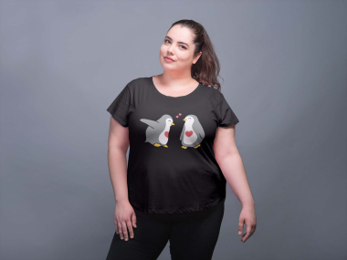 Grossiste I.A.L.D FRANCE - Tee shirt femme grande taille col rond / PINGOUINS LOVE