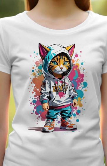 Grossiste I.A.L.D FRANCE - Tshirt Femme Col Rond | Cat girl Paint