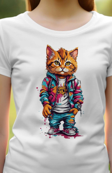 Grossiste I.A.L.D FRANCE - Tshirt Femme Col Rond | Cat Style Paint
