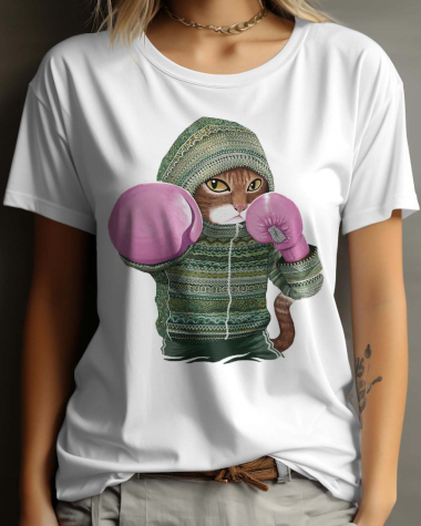 Großhändler I.A.L.D FRANCE - Damen-T-Shirt mit Rundhalsausschnitt | Katzenfreundin