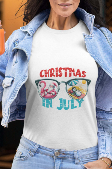 Großhändler I.A.L.D FRANCE - Damen-T-Shirt mit Rundhalsausschnitt | Weihnachtsglas im Juli