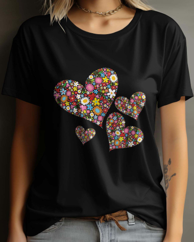Mayorista I.A.L.D FRANCE - Camiseta de cuello redondo para mujer | corazón en flor